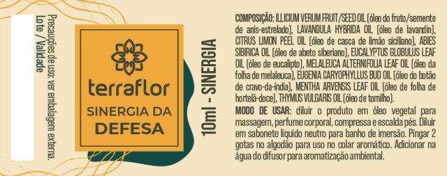 Rótulo do blend de óleos essenciais para defesa Terra Flor