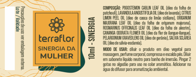 Rótulo do blend de óleos essenciais para mulher Terra Flor