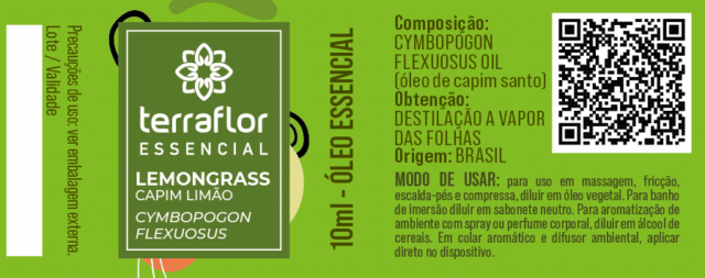 Rótulo do óleo essencial de lemongrass.