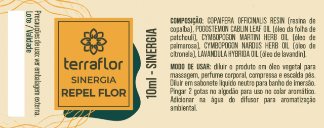 Rótulo da Sinergia Repel Flor.