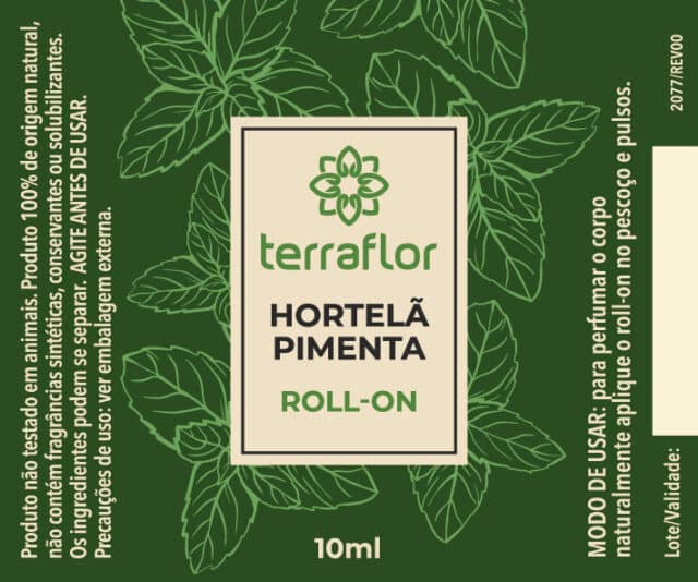 Rótulo do roll on Hortelã Pimenta (Mentha piperita) Terra Flor