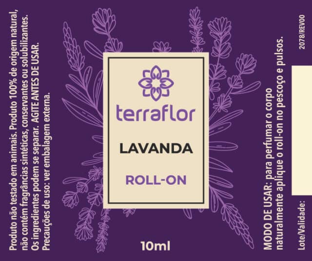 Rótulo do roll on Lavanda Francesa (Lavandula angustifolia) Terra Flor