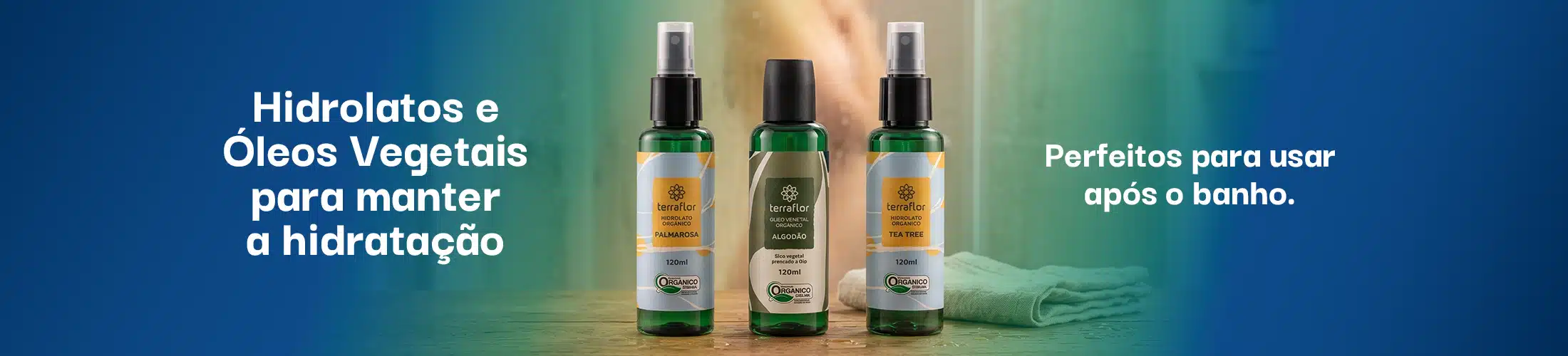 Hidrolatos e Óleos Vegetais para manter a hidratação.